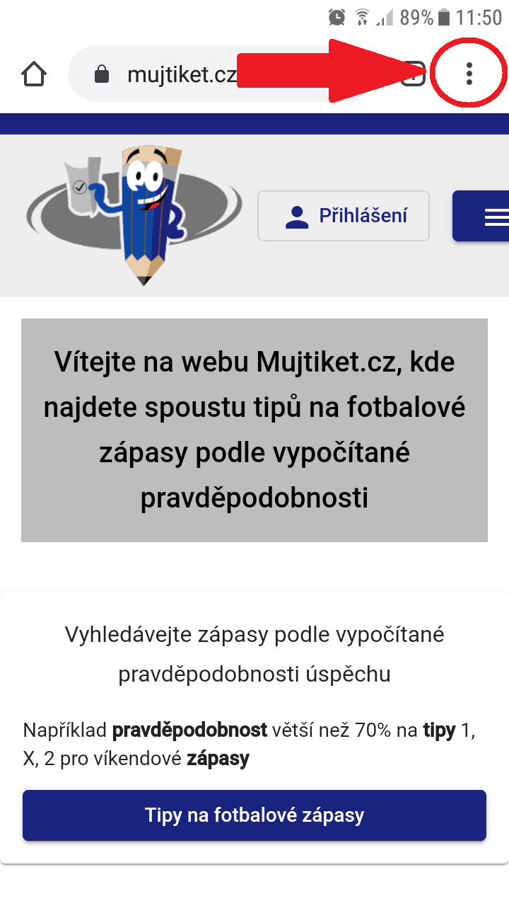 Krok 1 jak přidat Mujtiket.cz