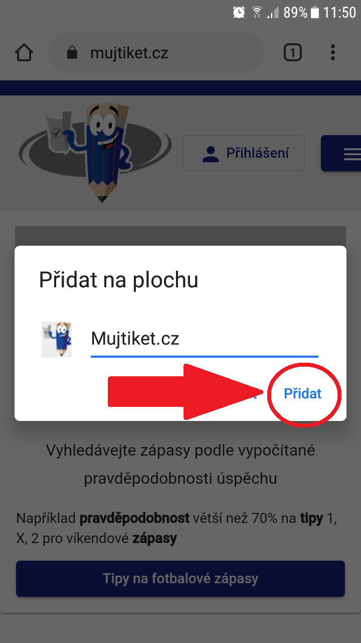 Krok 3 jak přidat Mujtiket.cz